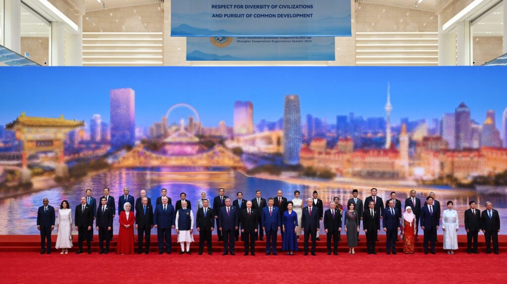 World leaders gather at the Tianjin Meijiang Convention and Exhibition Center for the SCO Tianjin Summit 2025.