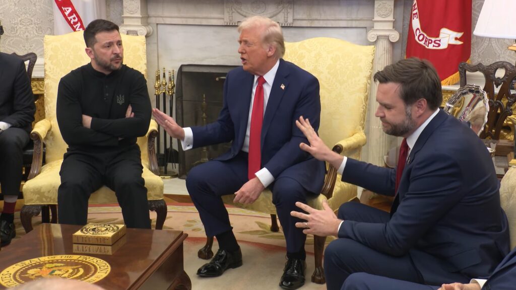 President Trump and Vice President Vance confront President Zelenskyy during a tense Oval Office meeting at the White House.